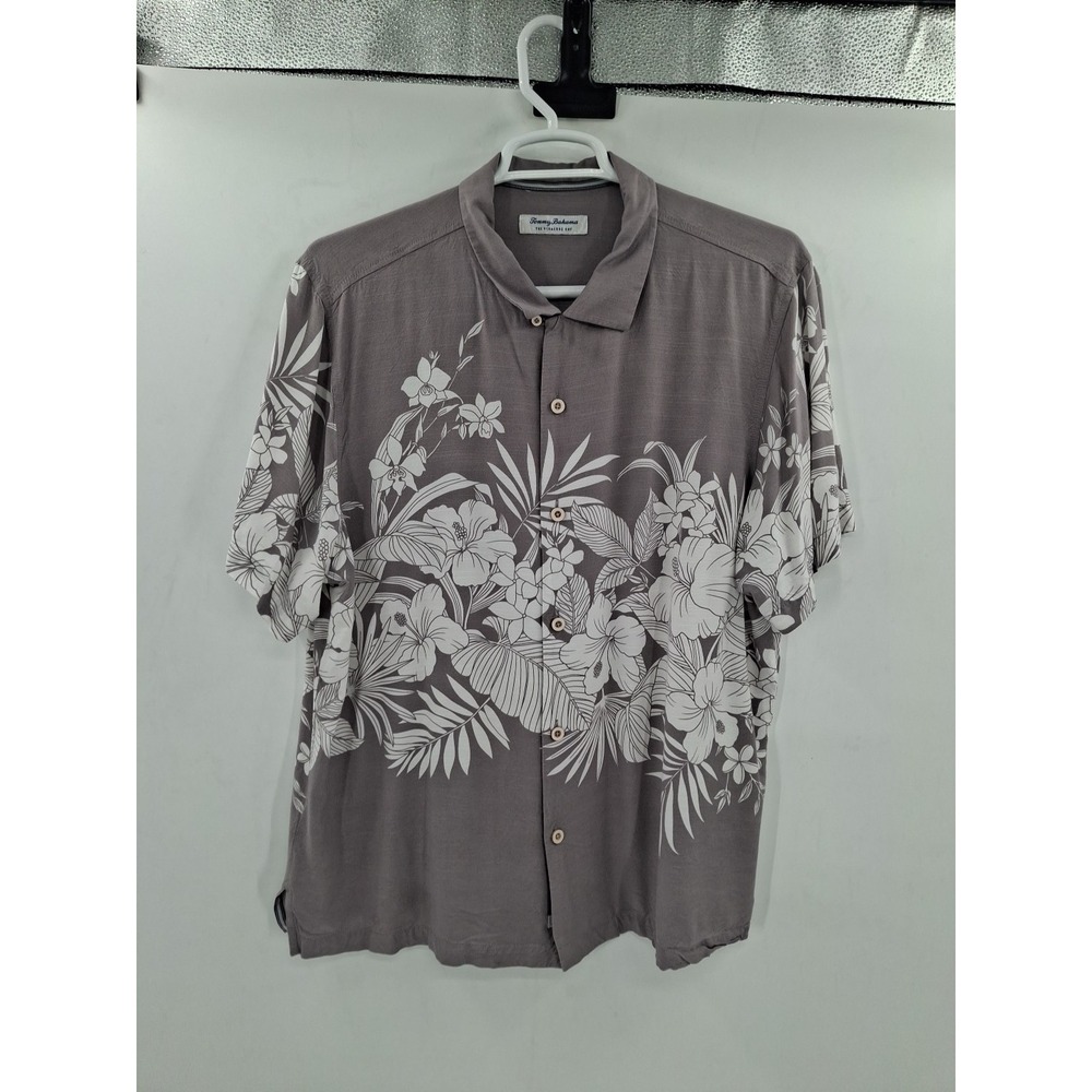 Tommy Bahama Men's, Veracruz Cay Aloha Lei Camp Shirt, Harbor‎ Gray, XL